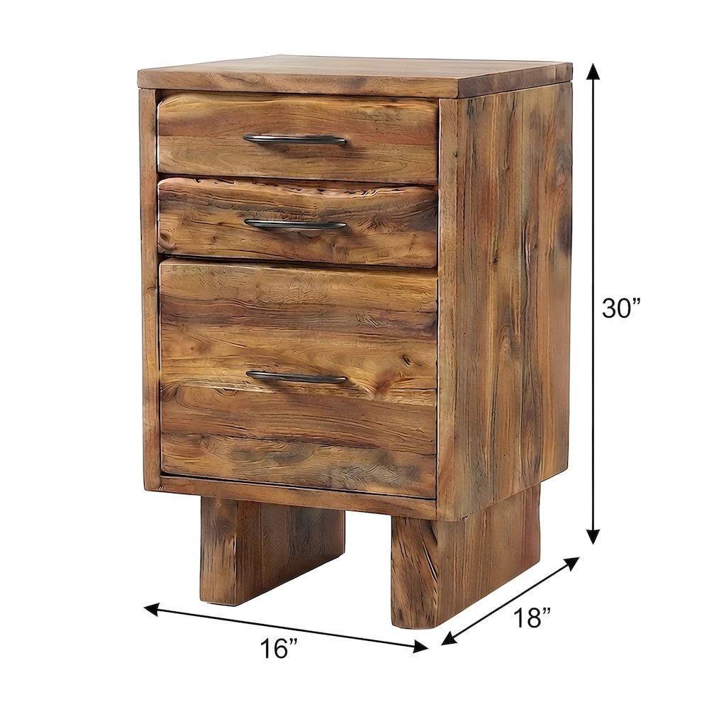Solid Acacia Vertical Filing Cabinet with Live Edge Drawers, 3 Drawers