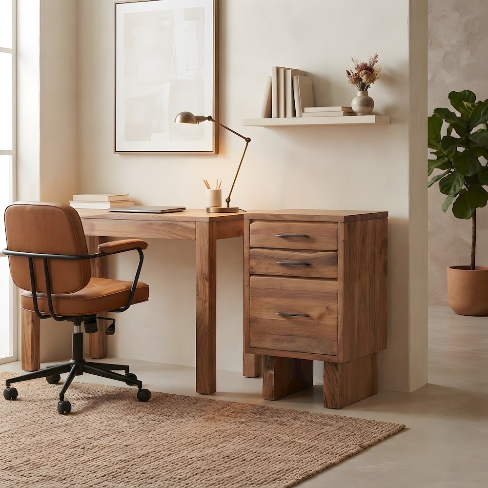 Solid Acacia Vertical Filing Cabinet with Live Edge Drawers, 3 Drawers