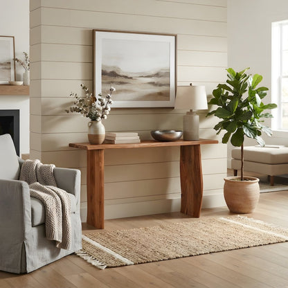 Solid Acacia Wood Narrow Console Table with Live Edge for Entryway