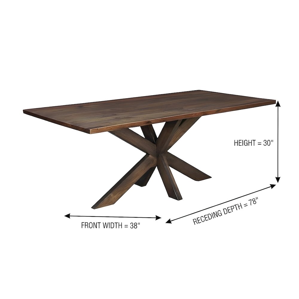 Solid Mango Wood Rectangular Dining Table with Cross-Leg Base, Seats Six