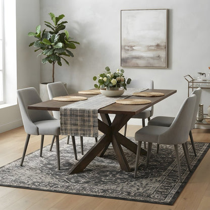 Solid Mango Wood Rectangular Dining Table with Cross-Leg Base, Seats Six