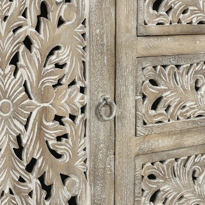 Floral Carved Solid Mango Wood Sideboard with Drawers and Doors for Dining Room