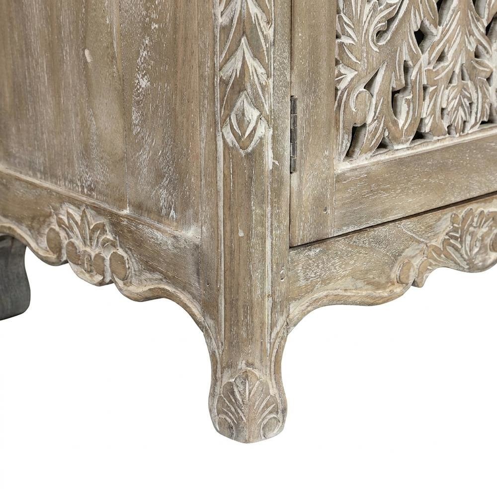 Floral Carved Solid Mango Wood Sideboard with Drawers and Doors for Dining Room