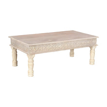Solid Mango Wood Coffee Table with Carved Sides and Turned Legs for Living Room