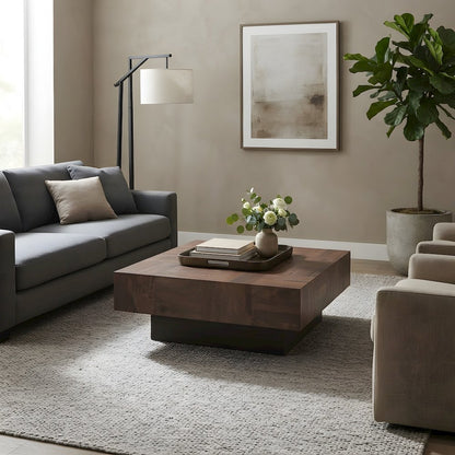 Solid Mango Wood Square Coffee Table for Living Room and Home Office