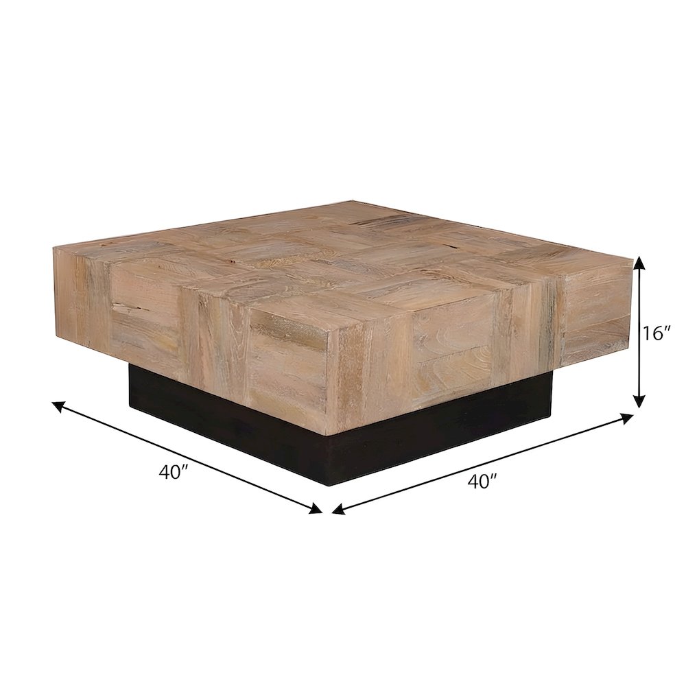 Solid Mango Wood Square Coffee Table with Clean Modern Lines for Living Room