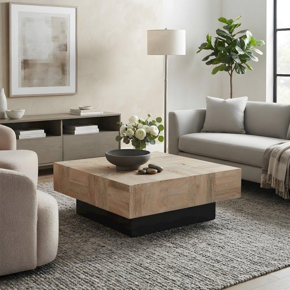 Solid Mango Wood Square Coffee Table with Clean Modern Lines for Living Room