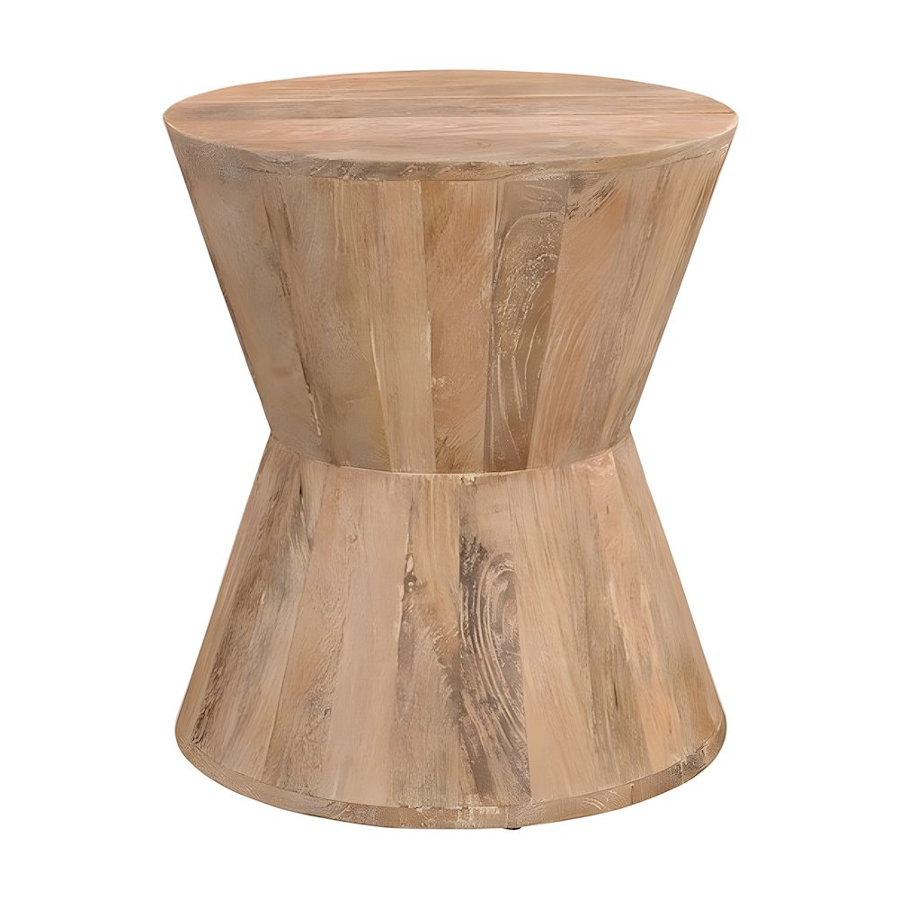 Solid Mango Wood Round Coffee Table with Hourglass Base, No Assembly