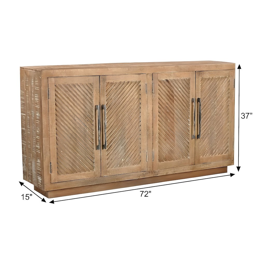 Solid Wood Sideboard with Carved Fluted Doors and Interior Shelves with Storage