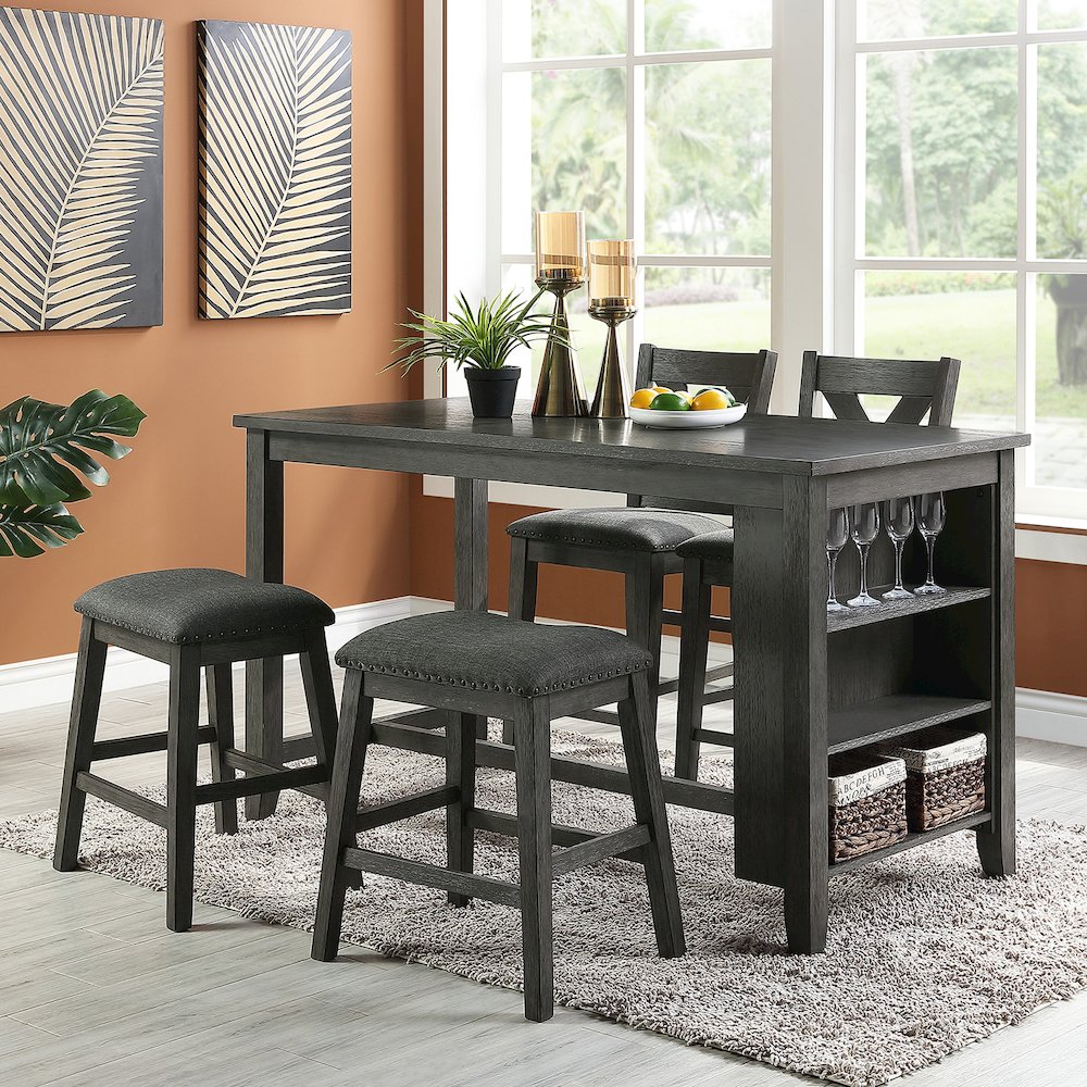 Linen-Fabric Padded Counter Stool, Dark Grey(Set of 2)