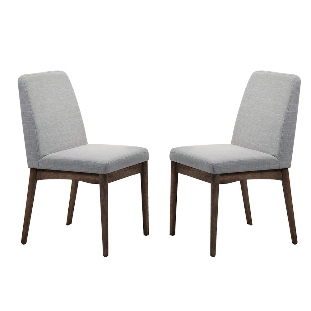Grey Fabric Upholstered Dining Chair, Brown(Set of 2)