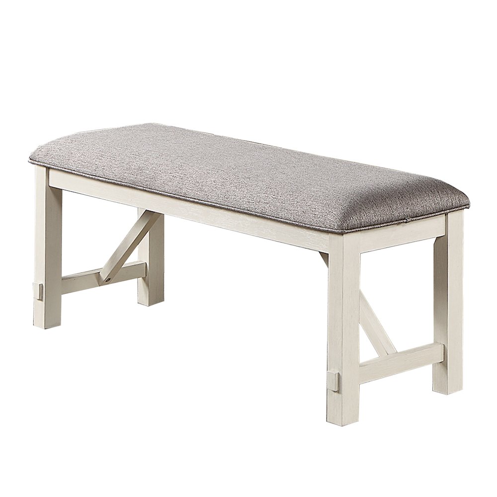 Upholstered Cushion Dining Bench in Grey and White