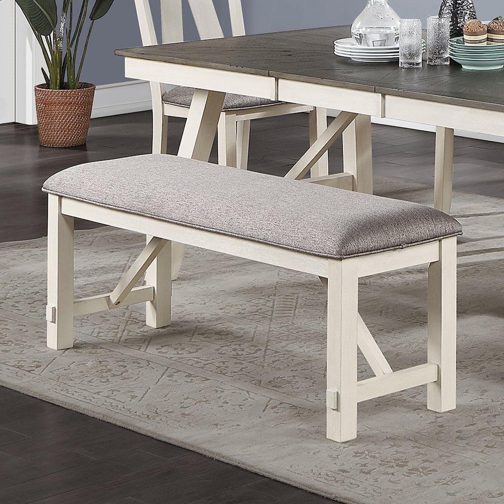 Upholstered Cushion Dining Bench in Grey and White