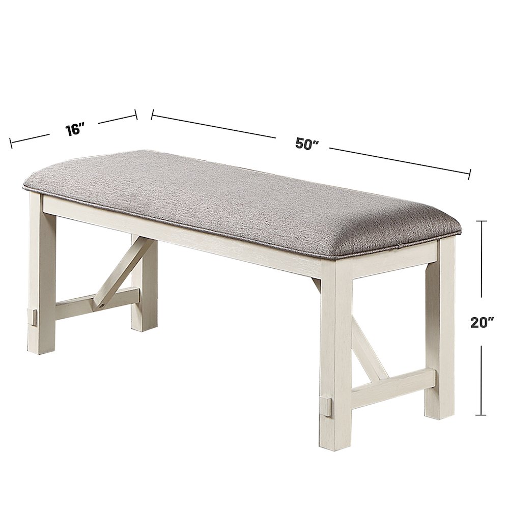 Upholstered Cushion Dining Bench in Grey and White