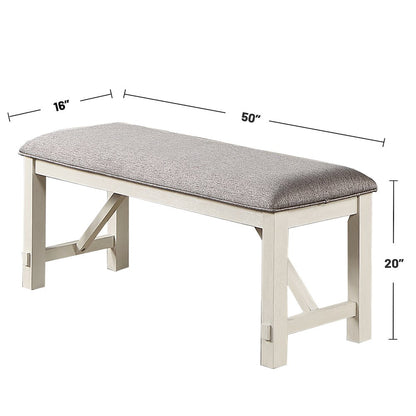 Upholstered Cushion Dining Bench in Grey and White