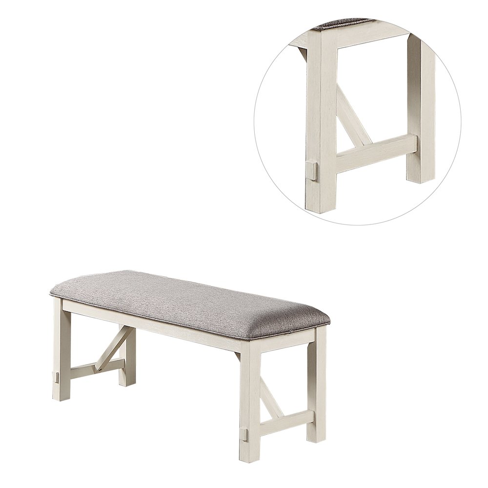 Upholstered Cushion Dining Bench in Grey and White