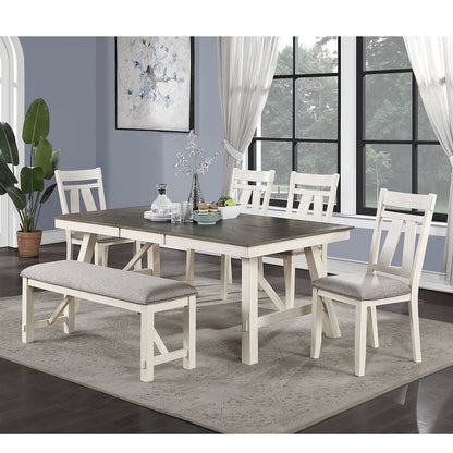 Upholstered Cushion Dining Bench in Grey and White
