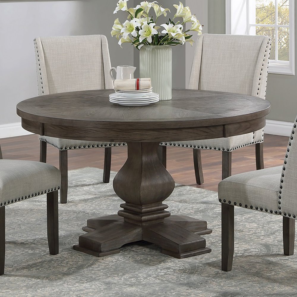 Round Wooden Dining Table with Pedestal Base in Oak