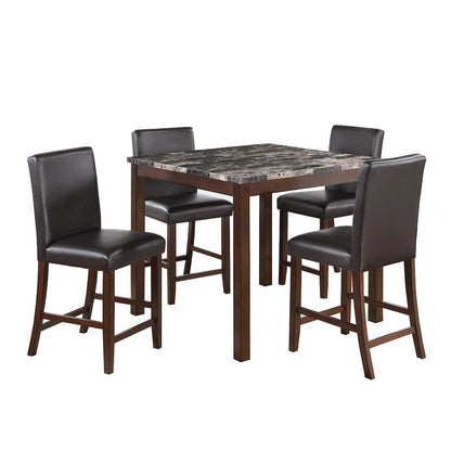 5 Piece Counter Height Dining Set with Footrest in Espresso