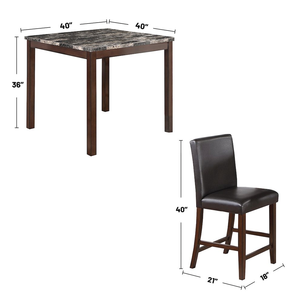 5 Piece Counter Height Dining Set with Footrest in Espresso