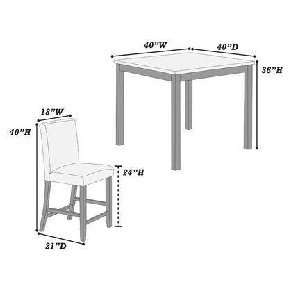 5 Piece Counter Height Dining Set with Footrest in Espresso