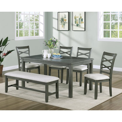 6 Piece Fabric and Wood Dining Set with Bench in Grey