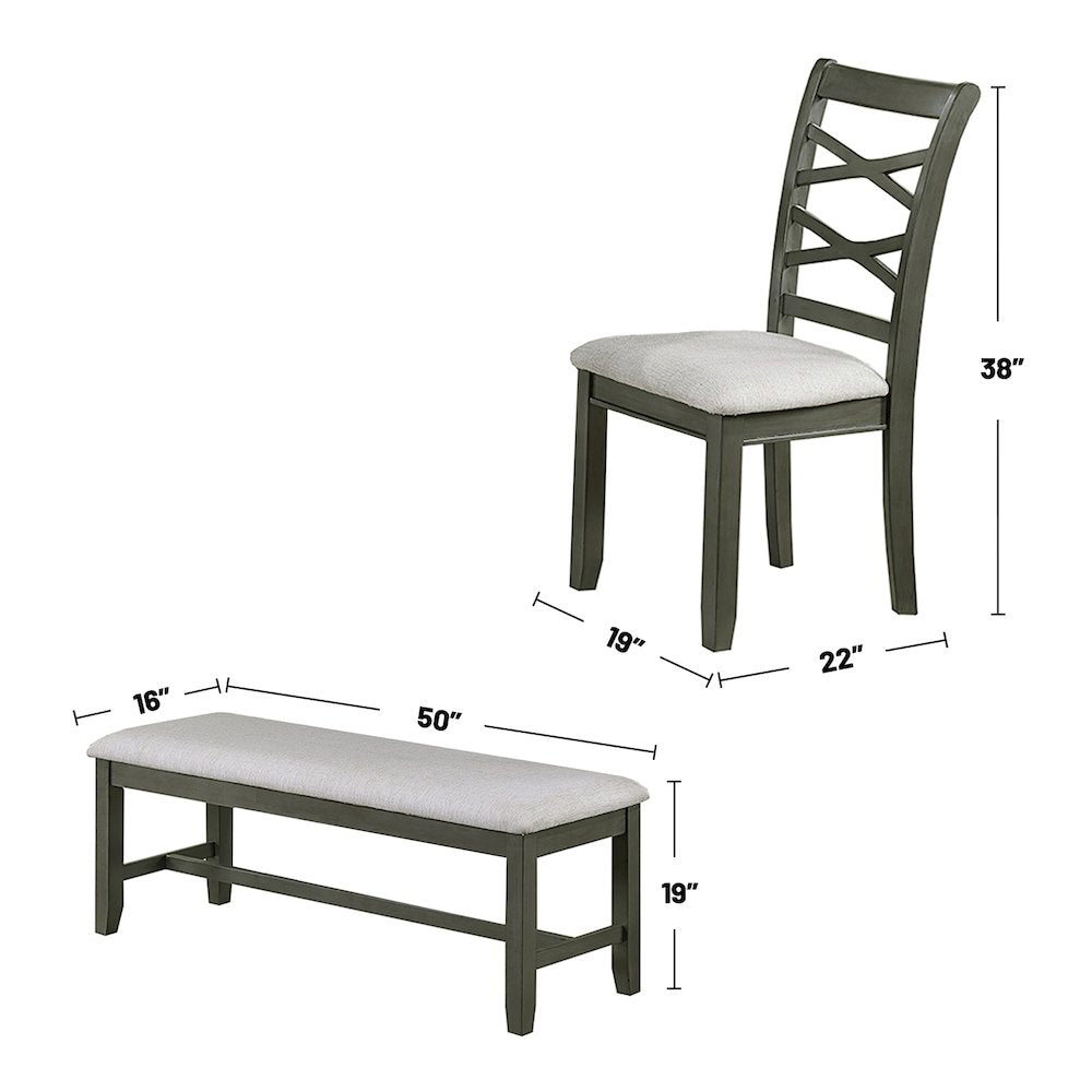 6 Piece Fabric and Wood Dining Set with Bench in Grey