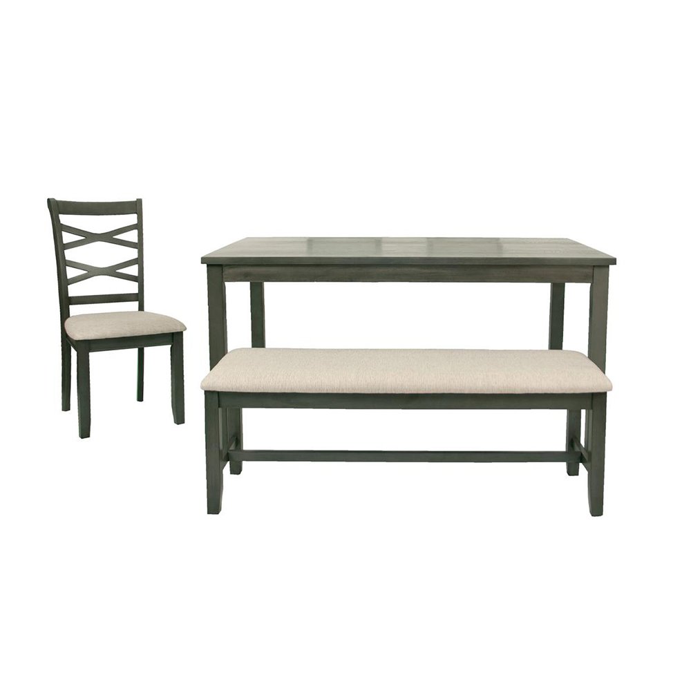 6 Piece Fabric and Wood Dining Set with Bench in Grey