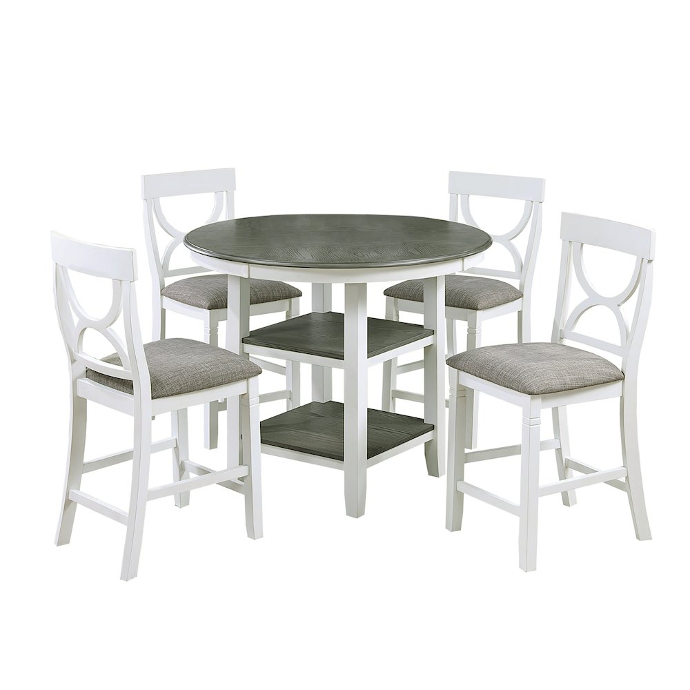 5 Piece Counter Height Dining Set with 2 Open Shelves in Distressed