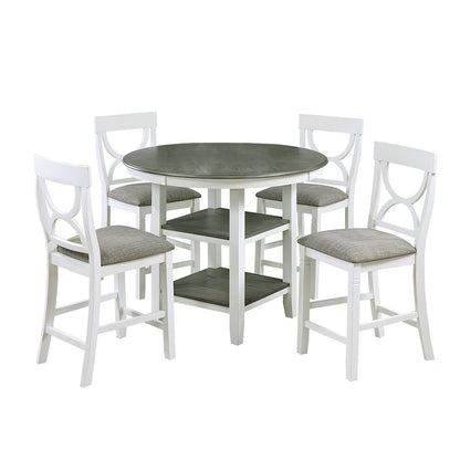 5 Piece Counter Height Dining Set with 2 Open Shelves in Distressed