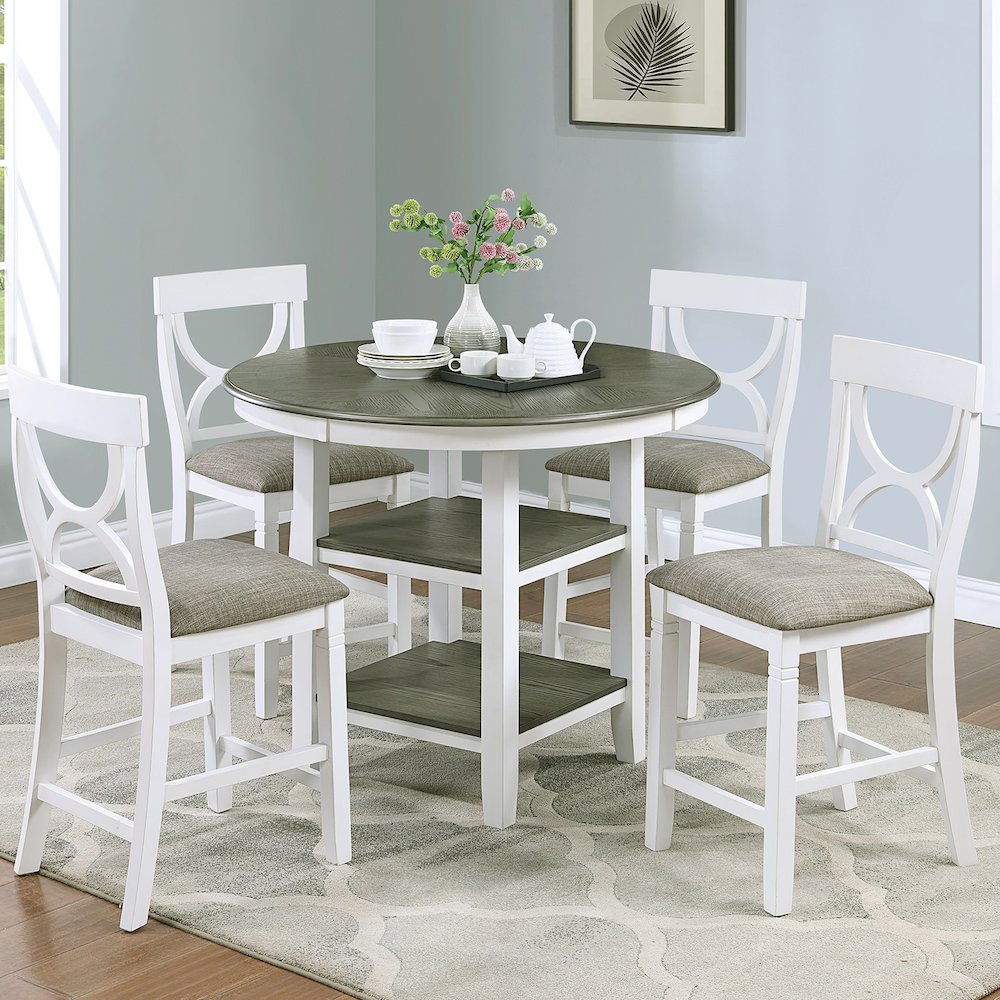 5 Piece Counter Height Dining Set with 2 Open Shelves in Distressed
