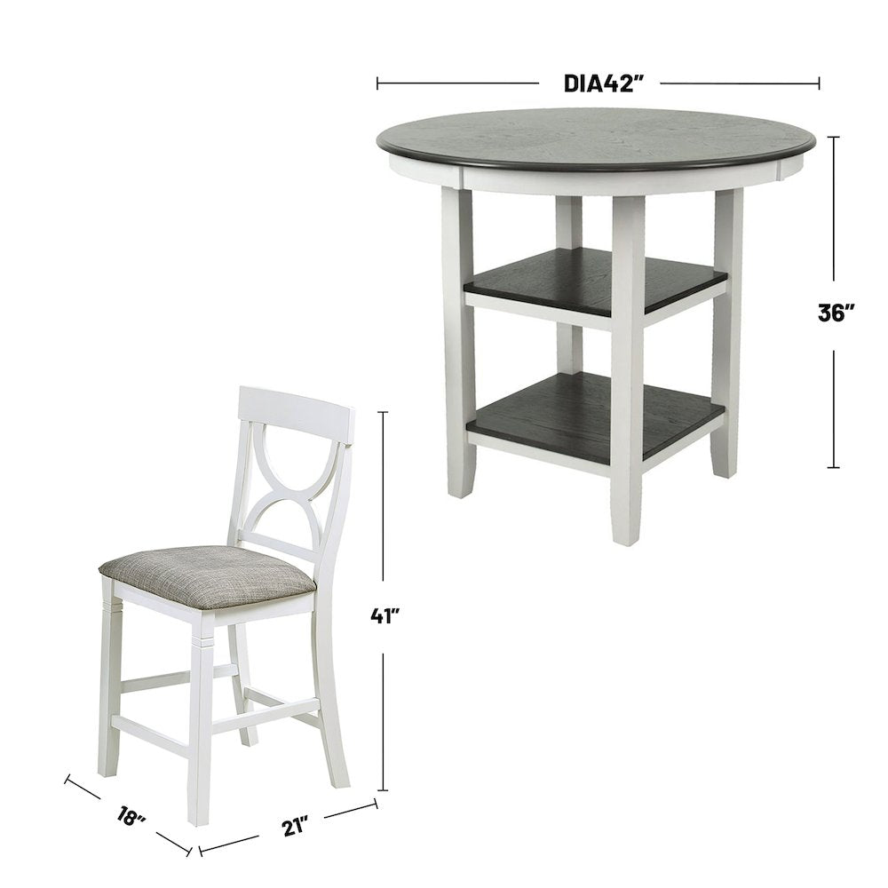 5 Piece Counter Height Dining Set with 2 Open Shelves in Distressed