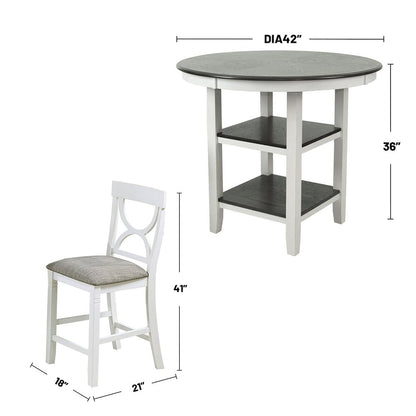 5 Piece Counter Height Dining Set with 2 Open Shelves in Distressed
