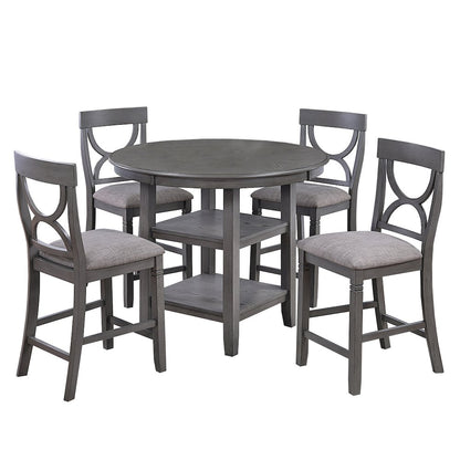 5 Piece Counter Height Dining Set with 2 Open Shelves in Grey