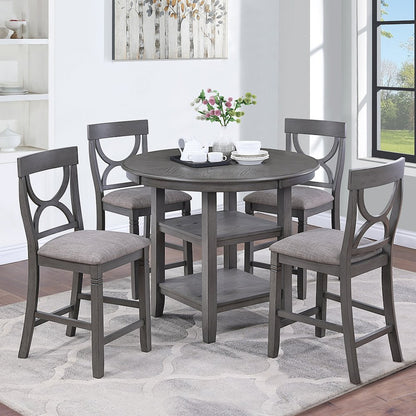 5 Piece Counter Height Dining Set with 2 Open Shelves in Grey