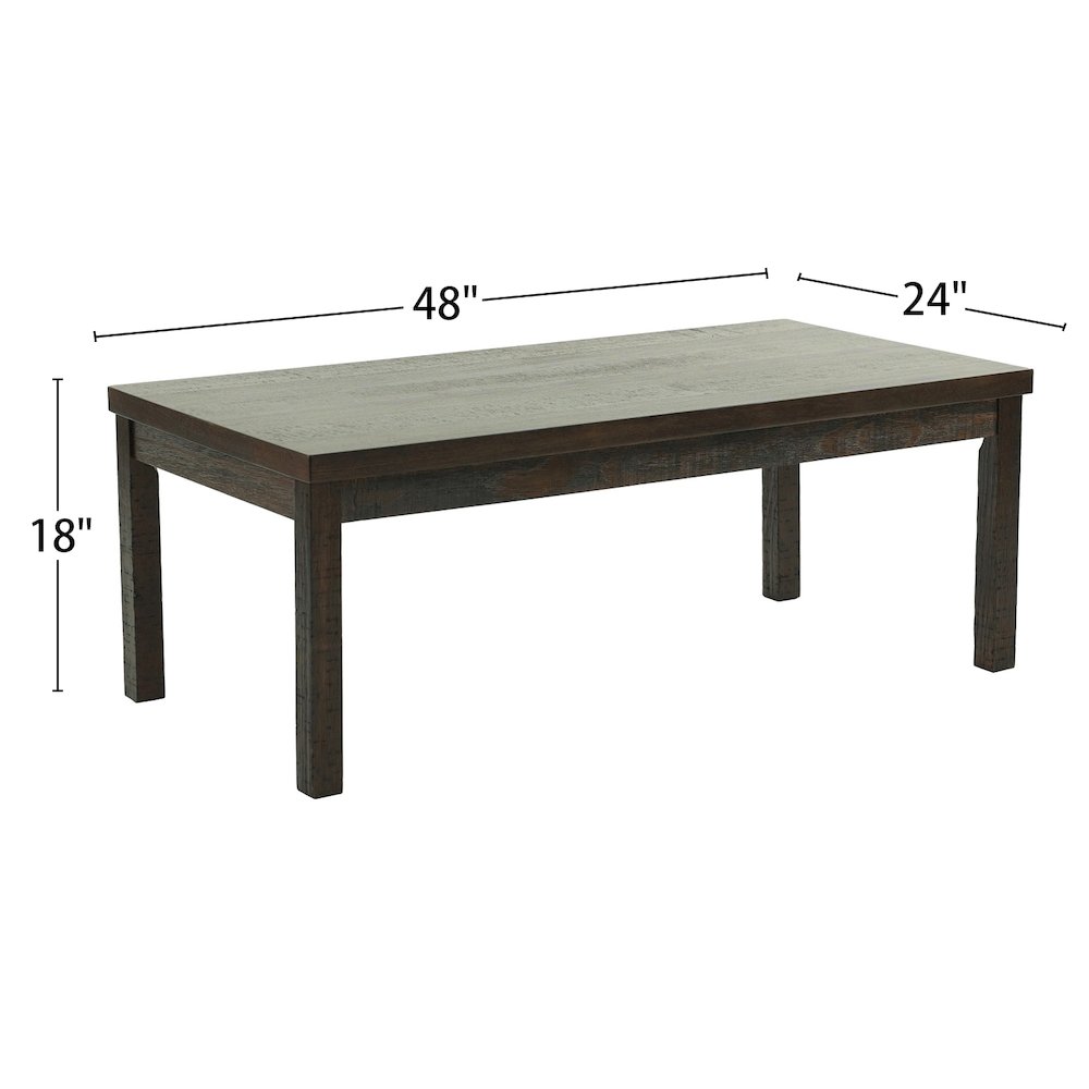 Pine Wood 3 Piece Coffee Table Set in Dark Brown