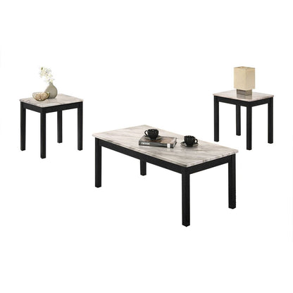 3 Piece Coffee Table with Faux Marble Top in White