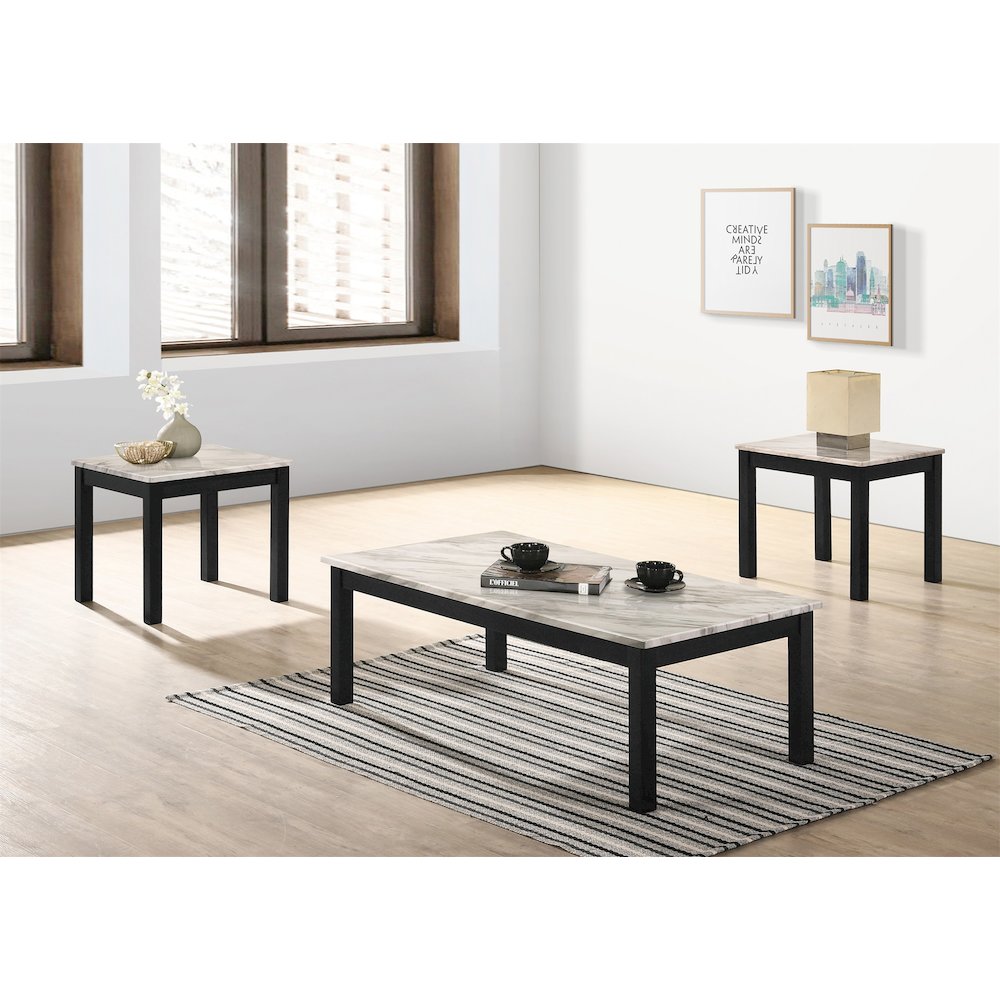 3 Piece Coffee Table with Faux Marble Top in White