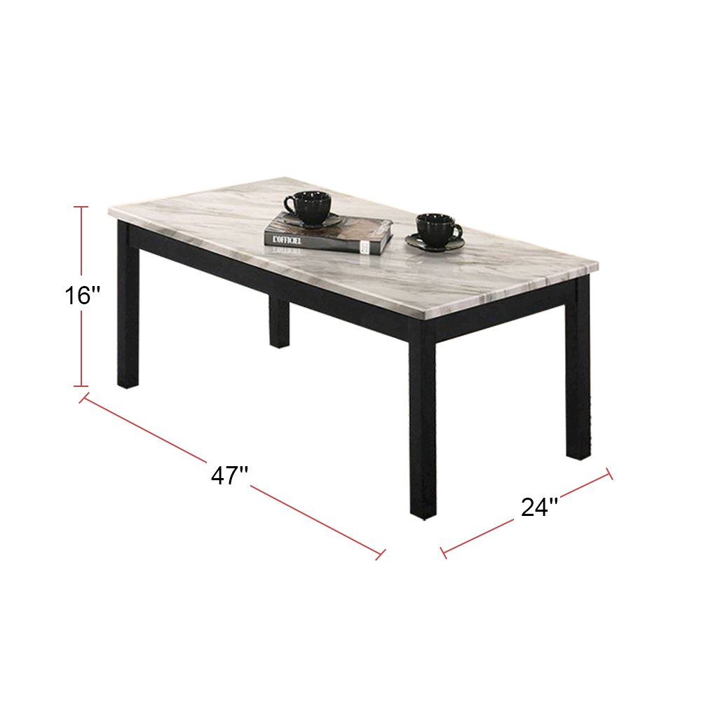 3 Piece Coffee Table with Faux Marble Top in White