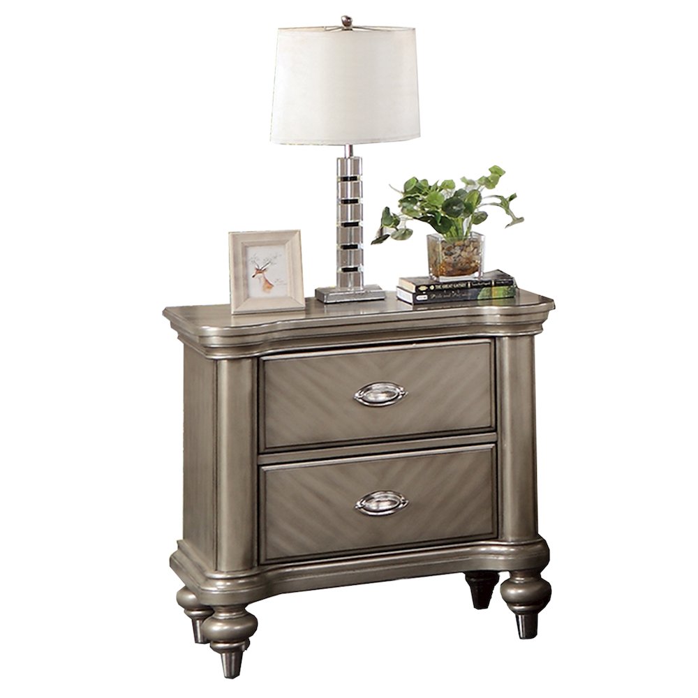 2 Drawer Nightstand with Round Legs in Grey
