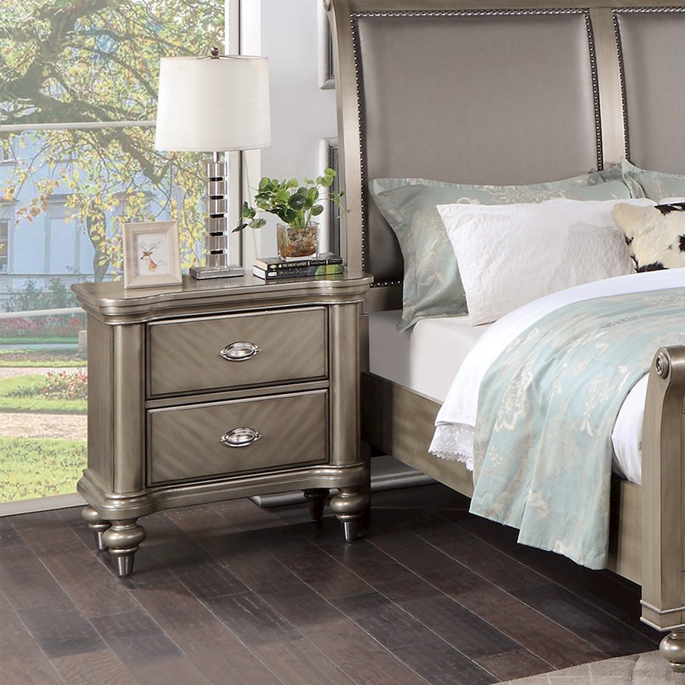 2 Drawer Nightstand with Round Legs in Grey