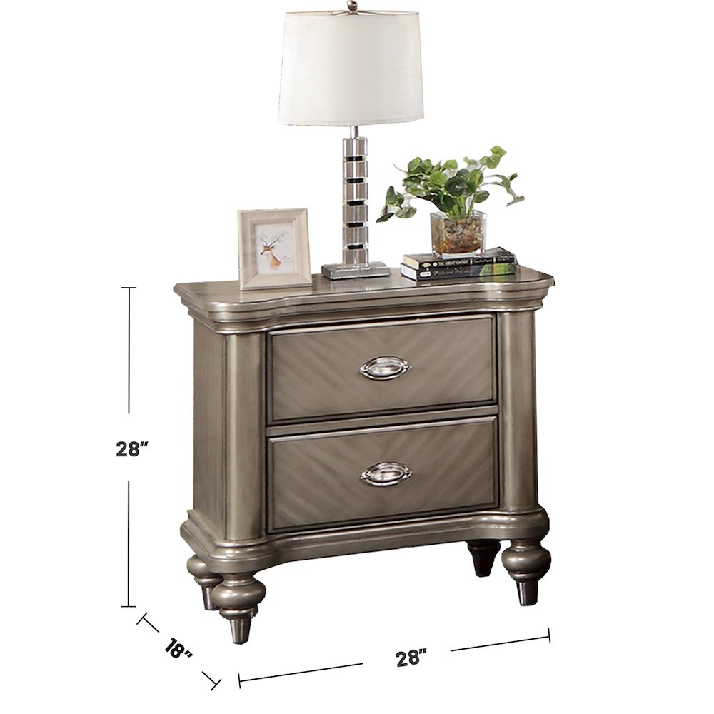 2 Drawer Nightstand with Round Legs in Grey