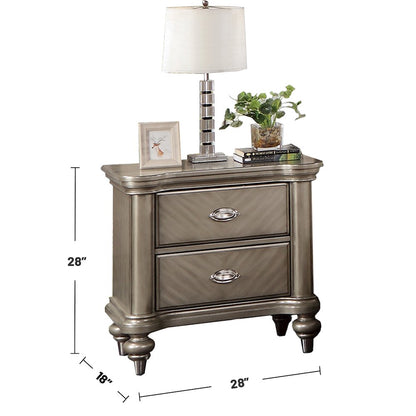 2 Drawer Nightstand with Round Legs in Grey