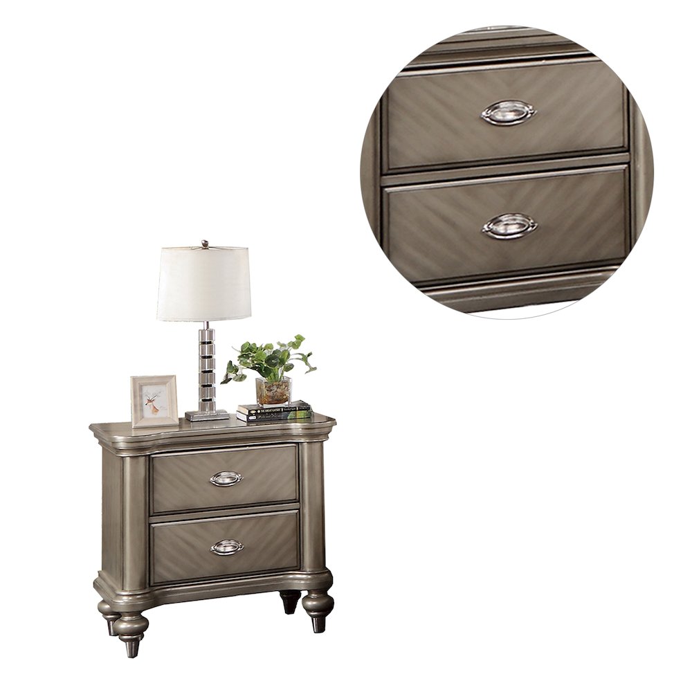 2 Drawer Nightstand with Round Legs in Grey