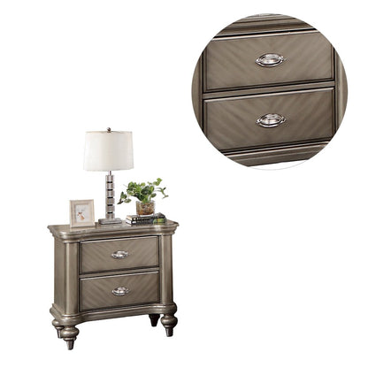 2 Drawer Nightstand with Round Legs in Grey