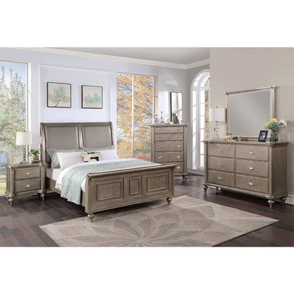 2 Drawer Nightstand with Round Legs in Grey