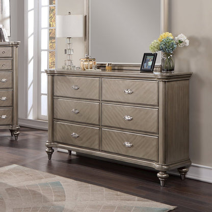 6 Drawer Dresser with Round Legs in Grey