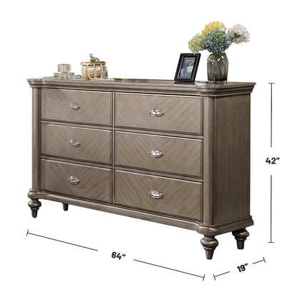 6 Drawer Dresser with Round Legs in Grey