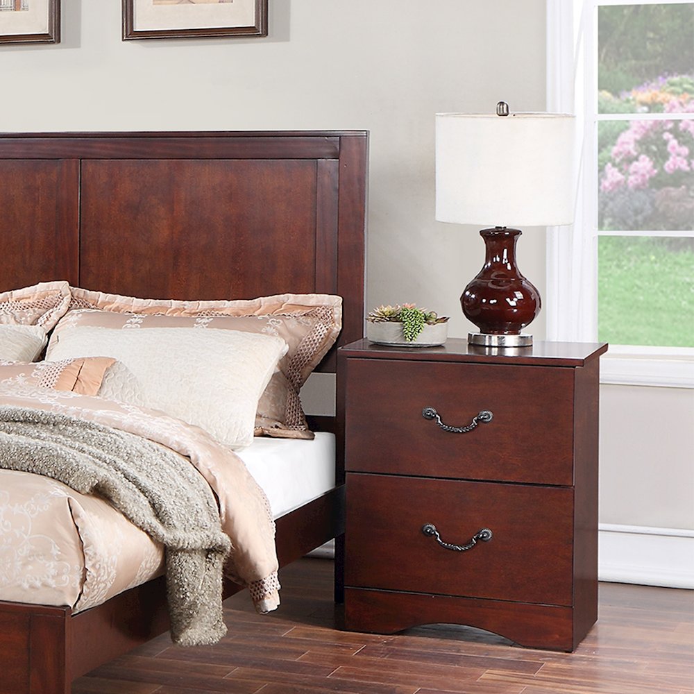 2 Drawer Nightstand with Metal Hardware in Cherry