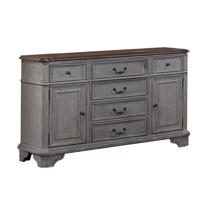 6 Drawers and 2 Doors Wooden Server in Light Gray and Cherry